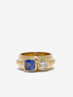 18k Yellow Gold, Approx. Approximately 1.87ct Sri Lankan Sapphire & .75ct H SI1 Diamond Made and hand-finished in LA, each piece sold helps ocean-related causes Azlee Jewelry, Coin Shop, Wedding Deco, Chain Ring, Sapphire Diamond, Wedding Men, Summer Essentials, Necklaces Bracelets, Sapphire