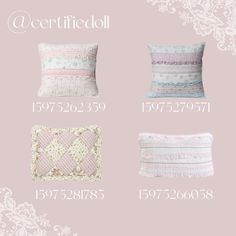 four pillows with different patterns on them and the words,'certified pillow'written in white