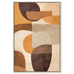 an abstract painting with brown, beige and white shapes on the bottom half of it