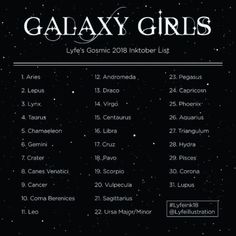 the galaxy girls tour dates are shown in black and white, with stars above them