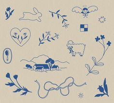 a bunch of blue and white designs on a piece of paper