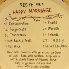 a recipe for a happy marriage on a plate