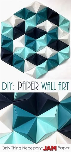 an origami paper wall art is shown with the words diy paper wall art