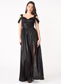 Yara Black Split Shoulder Gown | Azazie Chic Off-shoulder Gown For Prom, Chic Off-shoulder Prom Gown, Off-shoulder Gown For Night Out, Glamorous Off-shoulder Evening Maxi Dress, Off-shoulder Maxi Dress For Gala Party, Off-shoulder Fitted Bodice Maxi Dress For Party, Off-shoulder Party Maxi Dress With Fitted Bodice, Off-shoulder Maxi Dress With Fitted Bodice For Party, Glamorous Floor-length Off Shoulder Dress For Evening