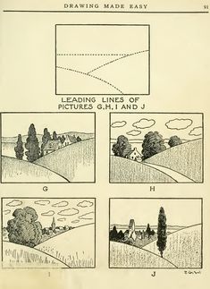 an old book page showing how to draw landscape