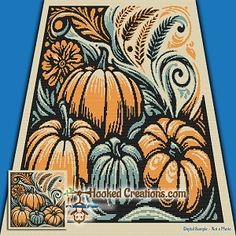 a cross stitch pattern with pumpkins and flowers on it's side, in the middle