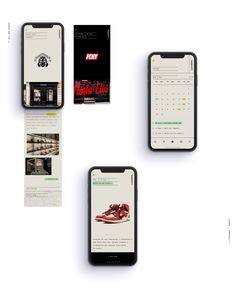 three iphones are shown next to each other on the same page, and one is displaying an ad for a fast food restaurant