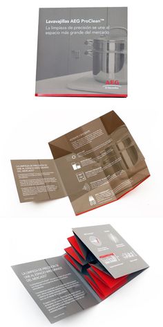 an open brochure is shown with red and gray papers