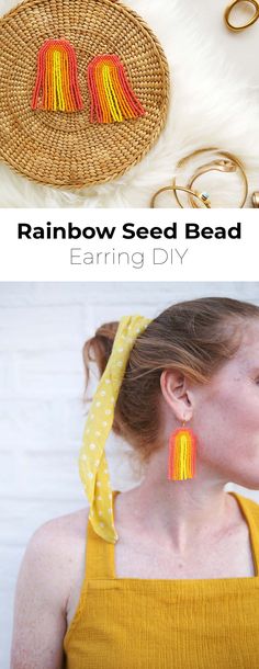 the rainbow seed bead earring diy is so easy to make