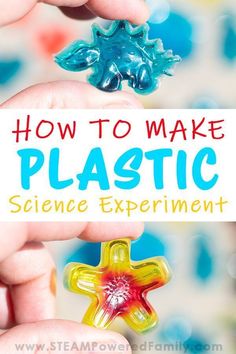 someone is holding a plastic object in their hand with the words how to make plastic science experiment