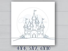 a drawing of a castle in the middle of a wooden floor with text that reads 4x4, 5x7, 6x10