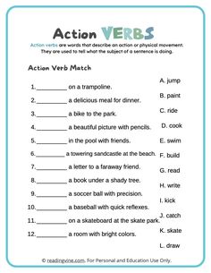 the worksheet for action verbs