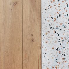 two different types of wood flooring with white and brown speckles on them