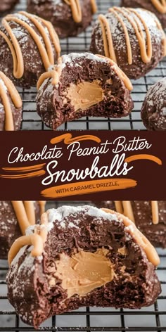 Chocolate Peanut Butter Cookies with Gooey Caramel Peanut Butter Snowballs, Gooey Caramel, Caramel Drizzle, Baking Games, Chocolate Peanut Butter Cookies, Peanut Butter Recipes, Indulgent Desserts, Chocolate Treats, No Bake Treats