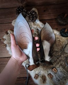 a person is holding some feathers on top of a cat's head and another animal's tail