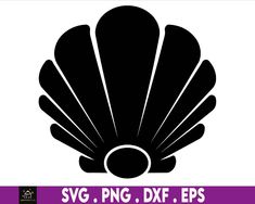 a black and white shell with the words svg, png, dxf eps