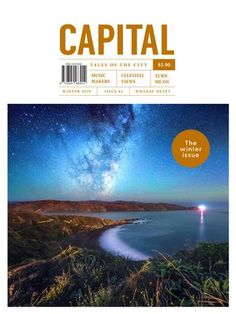 the front cover of capital magazine, featuring an image of a night sky and water