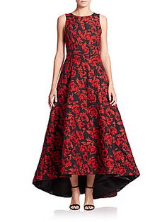 Alice   Olivia Brylee Floral Hi-Lo Gown Red High Low Dress, High Low Ball Gown, Mullet Dress, High Low Cocktail Dress, Tall Girl Fashion, Hi Low Dress, Gown Red, Floral High Low Dress, Red Sleeveless Dress