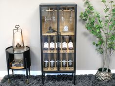 Wine Floor Cabinet, Black Metal, Wooden Shelves, Glass Door, Floor Standing Wooden Wine Cabinet, Sideboard Table, Floor Cabinet, Cabinet Black, Wine Cabinet, Wine Glass Holder, Drinks Cabinet, Wine Bottle Holders, Wine Cabinets