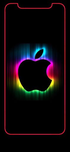 an apple logo on a black background with colorful lights in the backgroung