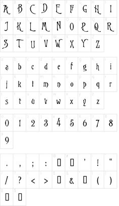 the font and numbers for an old typewriter, including two letters with no uppercases