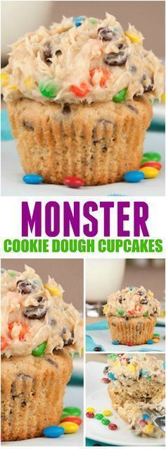 monster cookie dough cupcakes with sprinkles on top