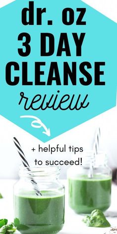 three jars filled with green smoothie and the words droz 3 day cleanse review