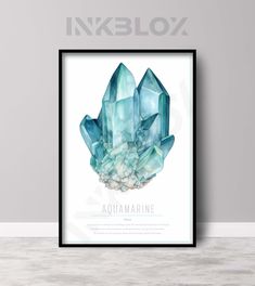 an aquamarine poster hanging on the wall