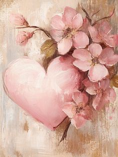 a painting of pink flowers and a heart