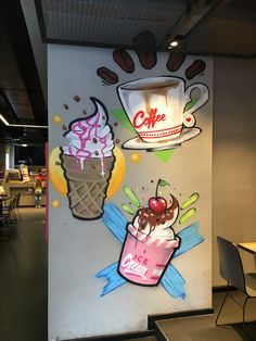 two ice cream sundaes are painted on the wall