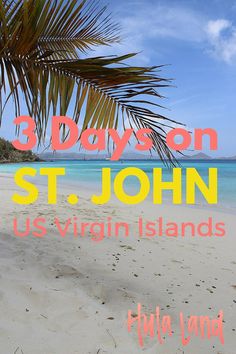 a beach with palm trees and the words 3 days on st john's virgin islands