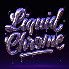 some type of lettering that is purple and black with the words liquid chrome on it