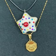 This  mini clown star charm is handmade with polymer clay. The necklace is a black cord chain around 45cm with an extender chain. Clown Inspired Necklaces, Clay Necklace, Polymer Clay Charms, Clay Charms, Cord Necklace, Baby Star, Star Charms, Necklace Etsy, Polymer Clay