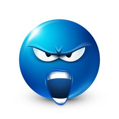 an angry blue emotiction with eyes and mouth wide open on a white background