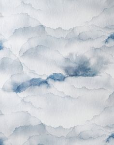 watercolor painting of blue and white clouds