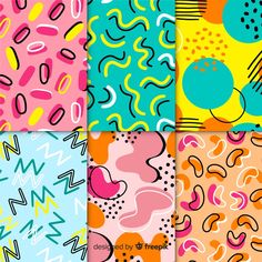 six different patterns in bright colors