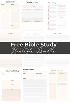 the free bible study printable binder is shown with text overlaying it