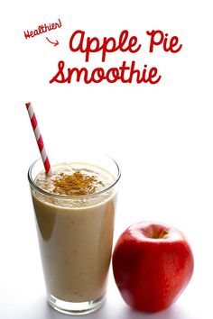 an apple pie smoothie next to an apple