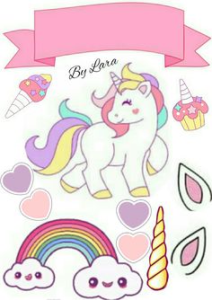 an image of a unicorn with hearts and rainbows