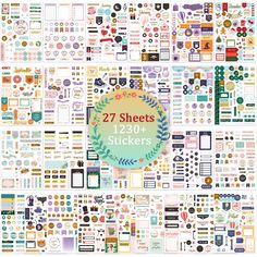 a large collection of stickers with different shapes and sizes