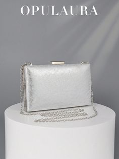 OpulAura European And American Ladies' Fashionable Glitter Box-Shaped Evening Bag Banquet Bag Square Bag Chain Crossbody Bag Luxury Evening Dress Bag Clutch Bag Suitable For Dance Matching, Party, Cocktail Party, Birthday Party Matching Dress, As A Birthday Gift, Bridal Handbag, Wedding Handbag Silver Glamorous   Pu Colorblock,Plain,All Over Print,Textured Pattern Box Bag,Square Bag   Women Bags, size features are:Bust: ,Length: ,Sleeve Length: White Women Dresses, Wedding Handbag, Bridal Handbags, Woman Birthday Party, Cream Contour, Clutches For Women, Envelope Bag, Chain Crossbody Bag, Elegant Dresses Long