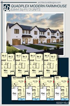 House Plan 623211DJ gives you 6400 square feet of living space with 3 bedrooms and 2.5 baths per unit Hooks For Coats, Upstairs Master Suite, Bed Unit, Dark Windows, Board And Batten Siding, Large Kitchen Island, Metal Roofing