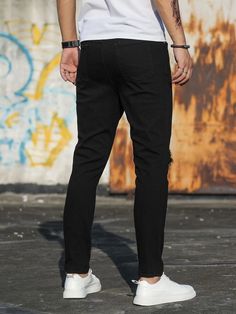 Men Ripped Frayed Skinny Jeans | SHEIN USA Men Stylish Dress, Stylish Dresses, Gif, How To Wear