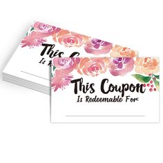 two coupon cards with flowers on them