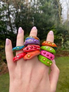 "the coolest rings about! can do any colour mix with either 1, 2 or 3 beads - you really can personalise this ring :) please leave a note saying if you would like 1,2 or 3 beads or will be picked at random!  🚨if there is another colour way which isn't listed please choose \"ur choice\" and leave a note!🚨" Rings Polymer Clay, Fimo Rings, Quirky Ring, Clay Rings, Heart Band, Plastic Ring, Personalized Rings, Cute Rings, Beaded Rings