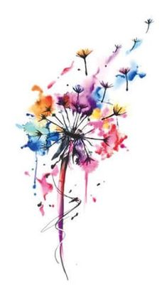 Ms Tattoos, Watercolors Ideas, Awareness Tattoo, Tattoo Diy, Stickers Watercolor, Clown Tattoo, A Dandelion, 3d Tattoos