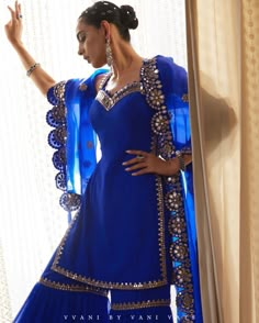 Royal Blue Indian Suit, Blue Suit Wedding Women, Blue Suits Women Indian, Royal Blue Sharara, Royal Blue Indian Outfit, Blue Sharara Suit, Blue Sharara, Vani Vats, Georgette Sharara