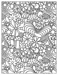 an abstract coloring page with flowers and plants