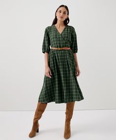 Women’s Fireside Flannel Crossover Dress made with Organic Cotton | Pact Dress With Flannel, Crossover Dress, Organic Cotton Dress, Surplice Dress, Flannel Dress, Long Sleeve Dresses, Photoshoot Outfits, Sustainable Clothing, Winter Dresses