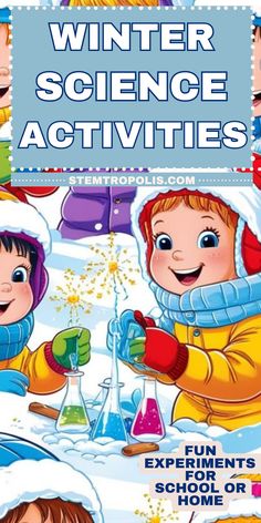 an image of children playing in the snow with science activities for winter and christmas time